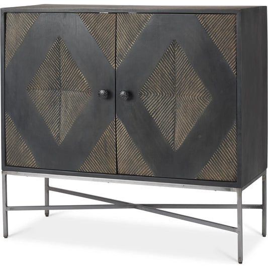 Hogarth Accent Cabinet by Mercana in dark brown. Made from iron, solid wood in a modern style.