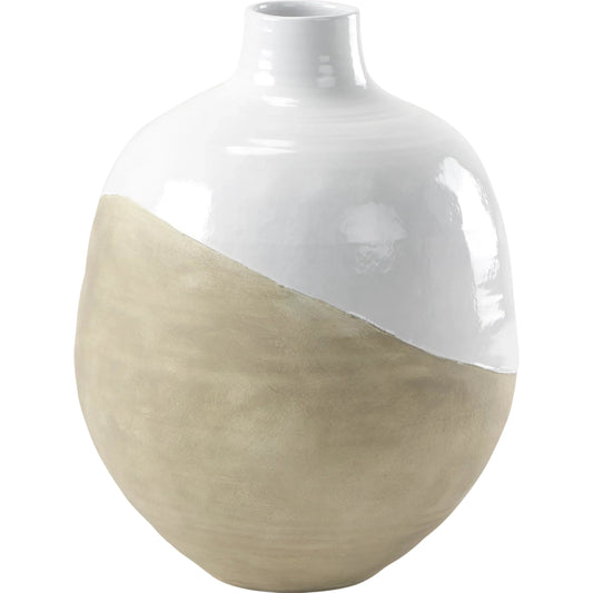 Amos Color Blocked Floor Vase by Mercana in white. Made from ceramic in a unique style.