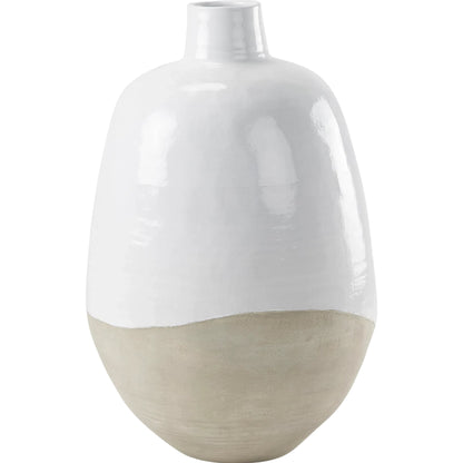 Amos Color Blocked Floor Vase by Mercana in white. Made from ceramic in a transitional style.