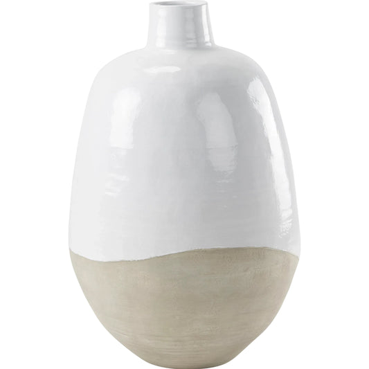 Amos Color Blocked Floor Vase by Mercana in white. Made from ceramic in a unique style.