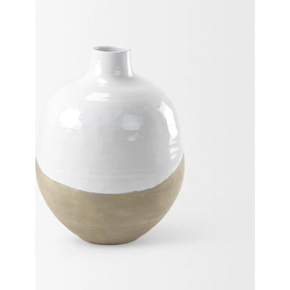 Amos Color Blocked Floor Vase by Mercana in white. Made from ceramic in a transitional style.