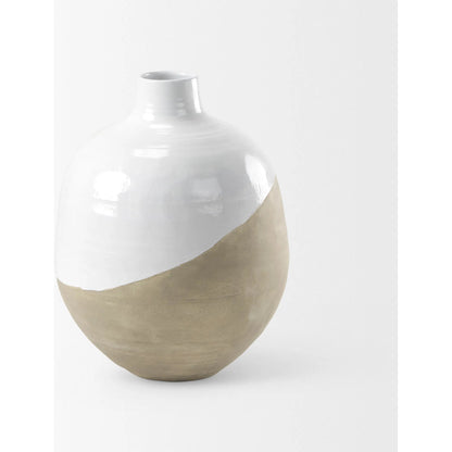 Amos Color Blocked Floor Vase by Mercana in white. Made from ceramic in a transitional style.