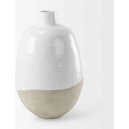 Amos Color Blocked Floor Vase by Mercana in white. Made from ceramic in a transitional style.