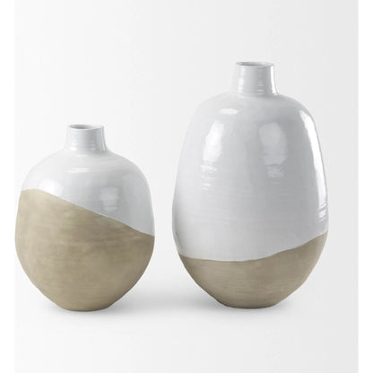 Amos Color Blocked Floor Vase by Mercana in white. Made from ceramic in a transitional style.
