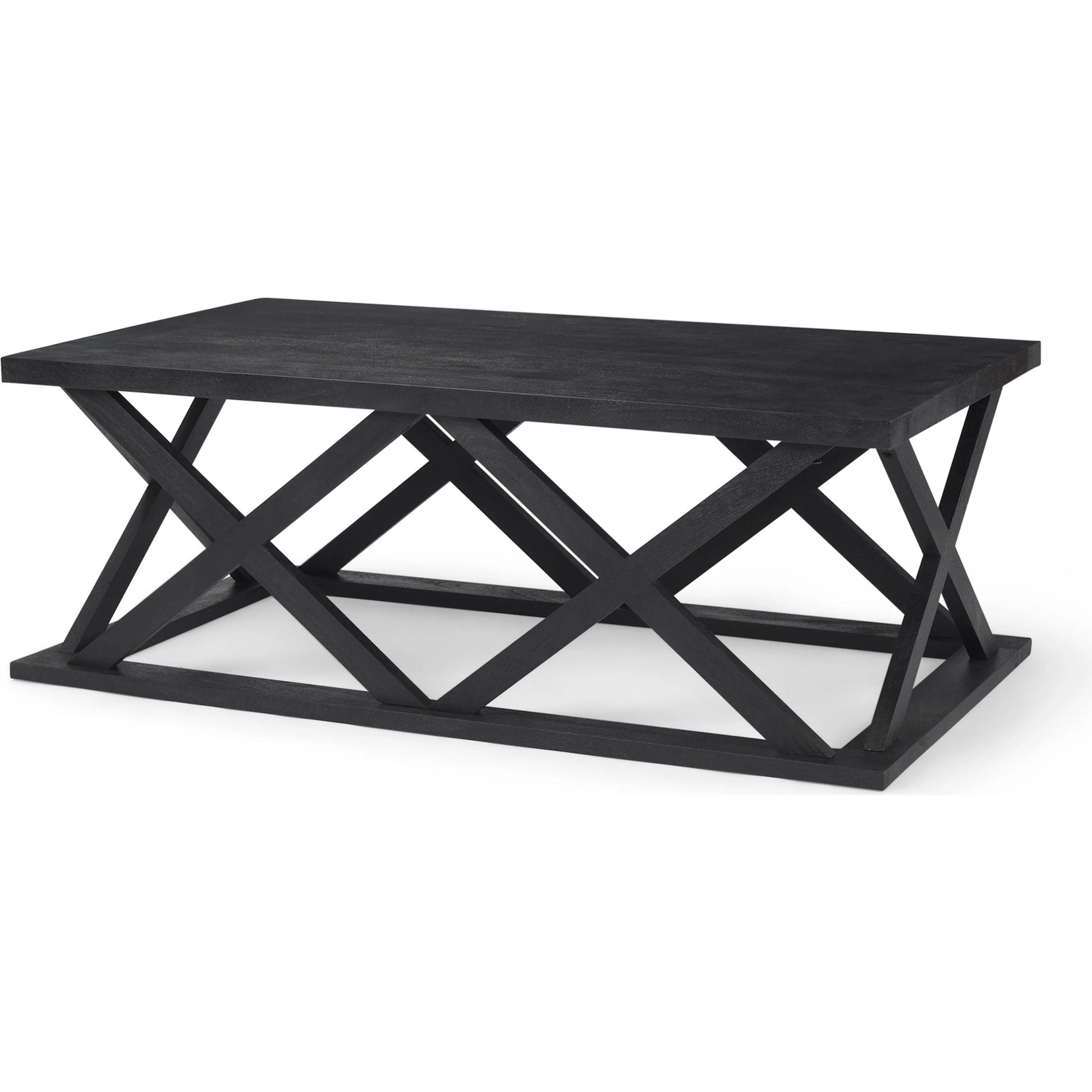 Forsey Rectangular Coffee Table by Mercana in black. Made from solid wood in a transitional style.