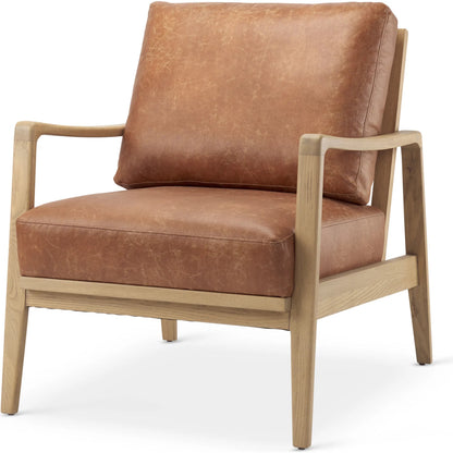 Raeleigh Leather Accent Chair by Mercana in tan. Made from fabric in a traditional style.