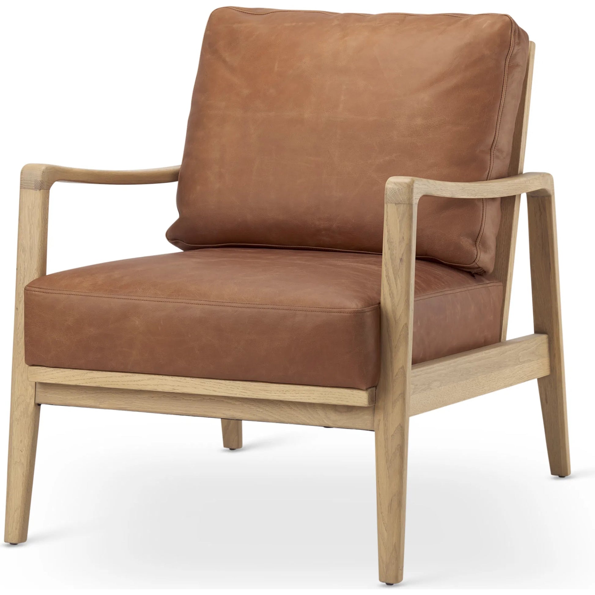 Raeleigh Leather Accent Chair by Mercana in tan. Made from fabric in a traditional style.