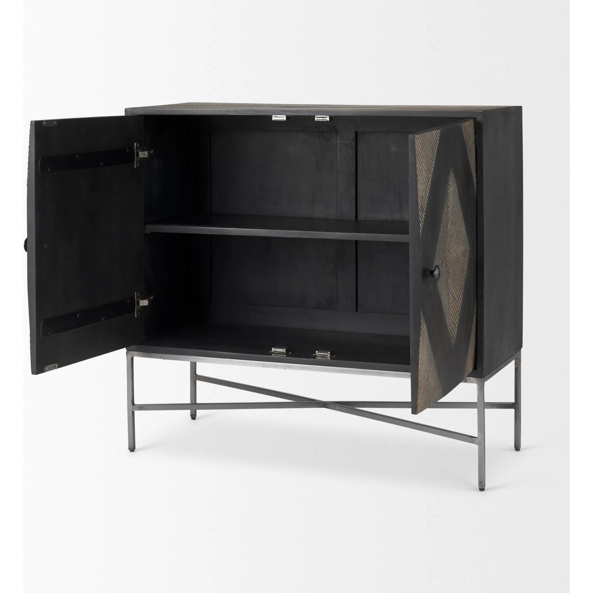 Hogarth Accent Cabinet by Mercana in dark brown. Made from iron, solid wood in a modern style.