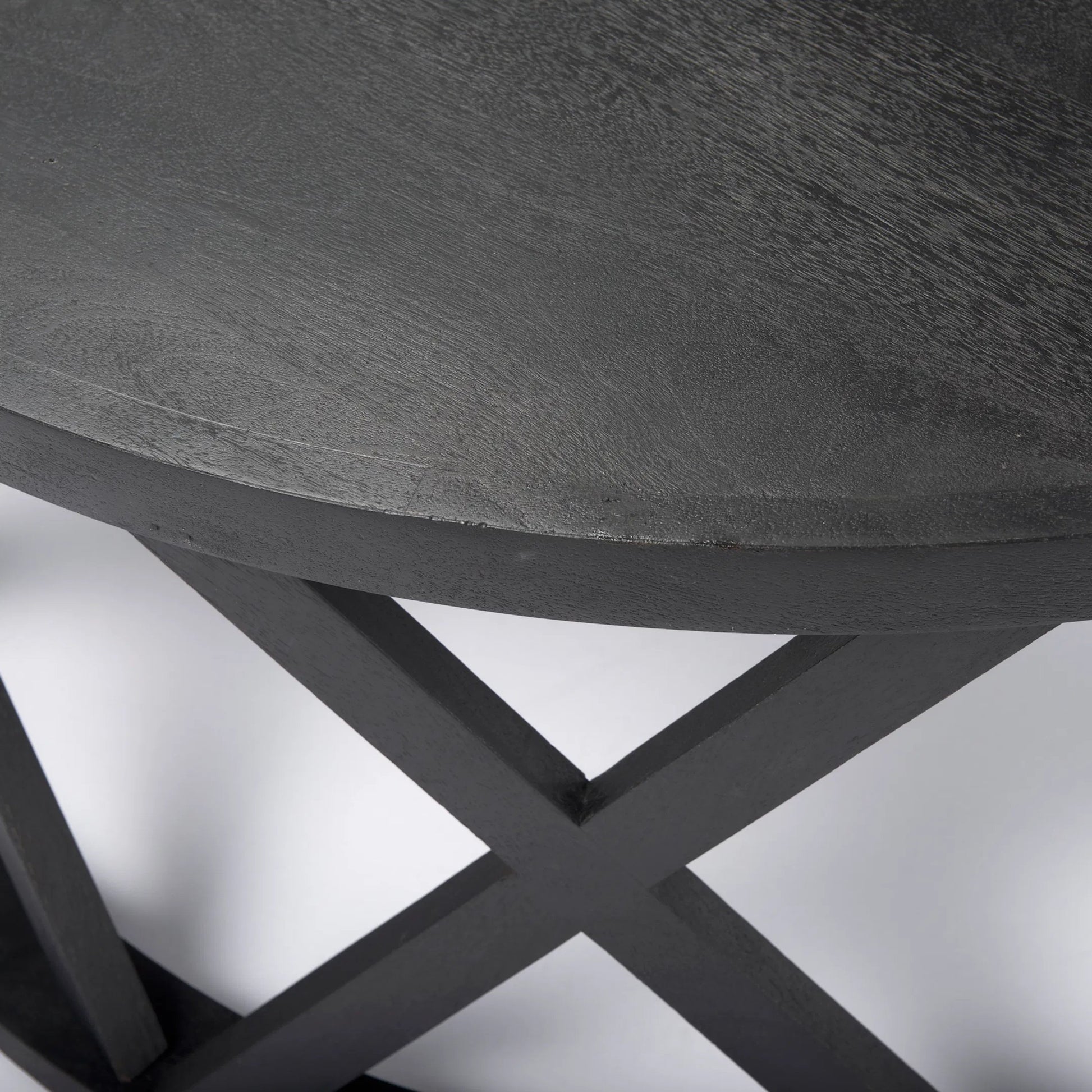 Forsey Round Coffee Table by Mercana in black. Made from solid wood in a transitional style.