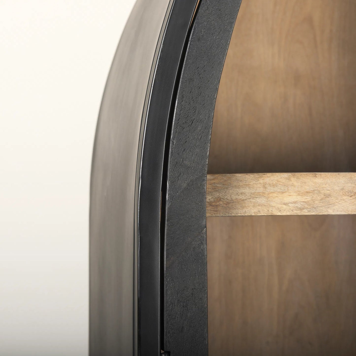 010 SI-2369854 | Closeup | Sloan Large Curio Cabinet by Mercana in black. Made from solid wood in a unique style.