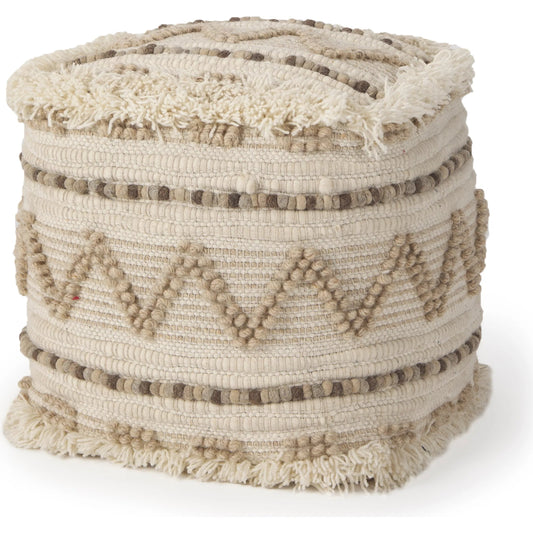 Caela Pouf by Mercana in cream. Made from wool, cotton, felt in a eclectic & global style.