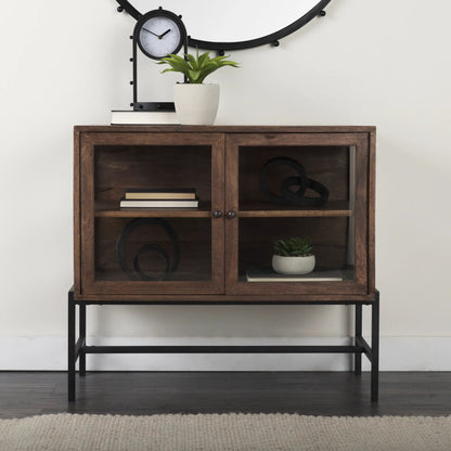 Arelius Accent Cabinet by Mercana. Made from glass, solid wood, steel in a modern style.