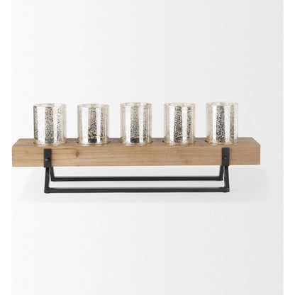 Benk Wood Metal Five Cup Candle Holder by Mercana in beige. Made from unique in a modern style.