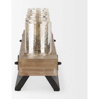 Benk Wood Metal Five Cup Candle Holder by Mercana in beige. Made from unique in a modern style.