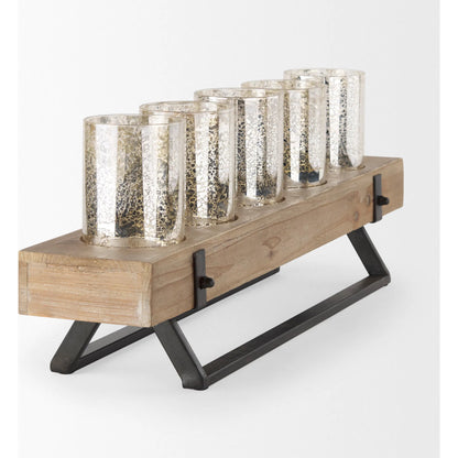 Benk Wood Metal Five Cup Candle Holder by Mercana in beige. Made from unique in a modern style.