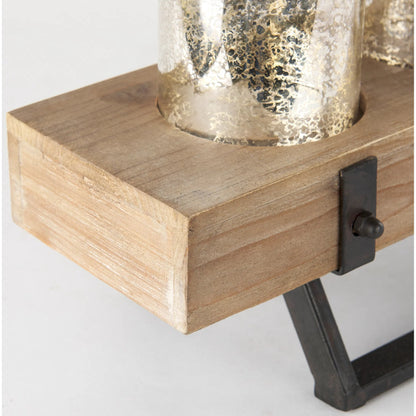 Benk Wood Metal Five Cup Candle Holder by Mercana in beige. Made from unique in a modern style.