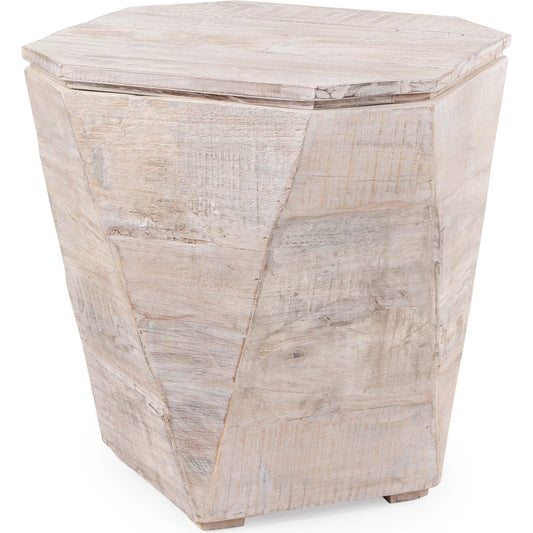 Esagono End/Side Table by Mercana in natural. Made from acacia wood in a rustic style.