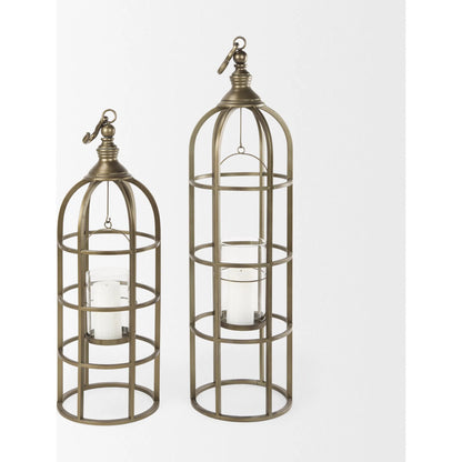 Gerson I Cage-Style Candle Holder Lantern by Mercana. Made from iron, brass in a modern style.