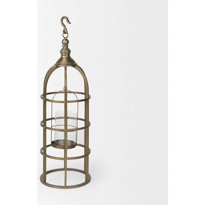 Gerson I Cage-Style Candle Holder Lantern by Mercana. Made from iron, brass in a modern style.