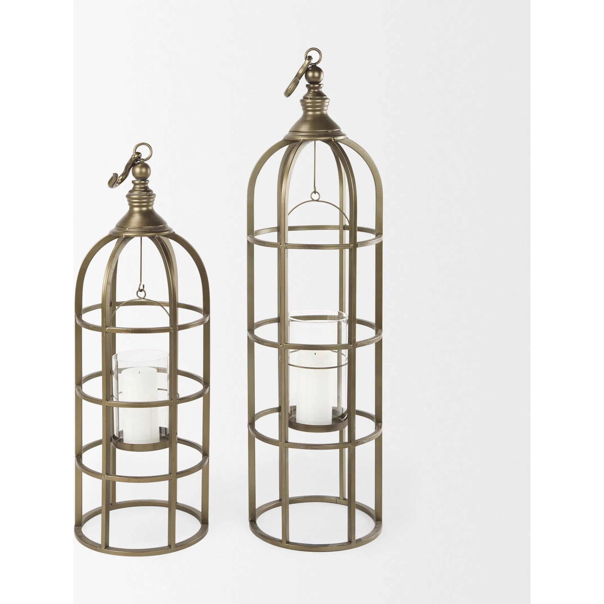 Gerson I Cage-Style Candle Holder Lantern by Mercana. Made from iron, brass in a modern style.