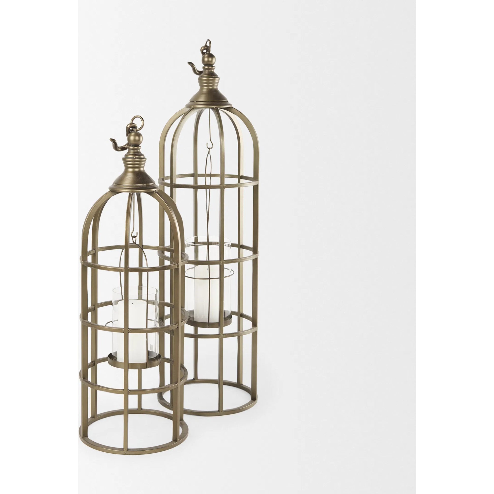 Gerson I Cage-Style Candle Holder Lantern by Mercana. Made from iron, brass in a modern style.