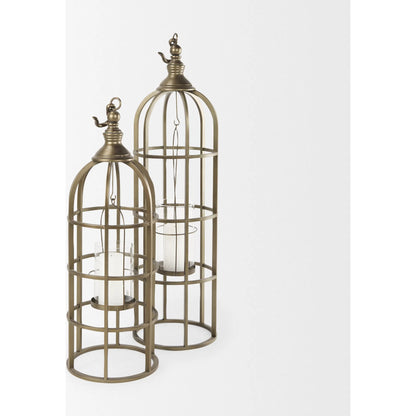 Gerson I Cage-Style Candle Holder Lantern by Mercana. Made from iron, brass in a modern style.