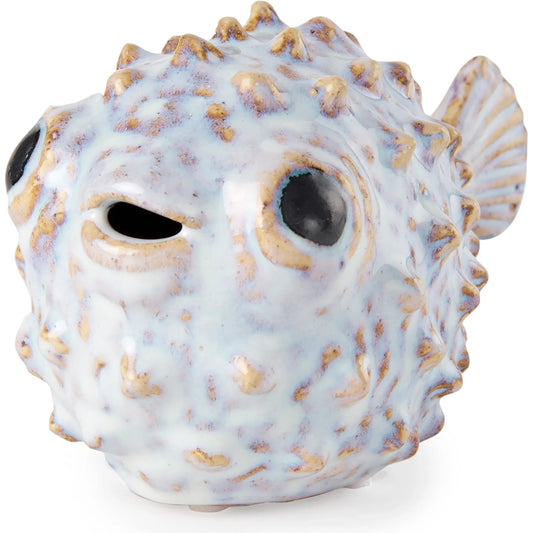Spike I Off- Puffer Fish by Mercana in white. Made from ceramic in a coastal style.