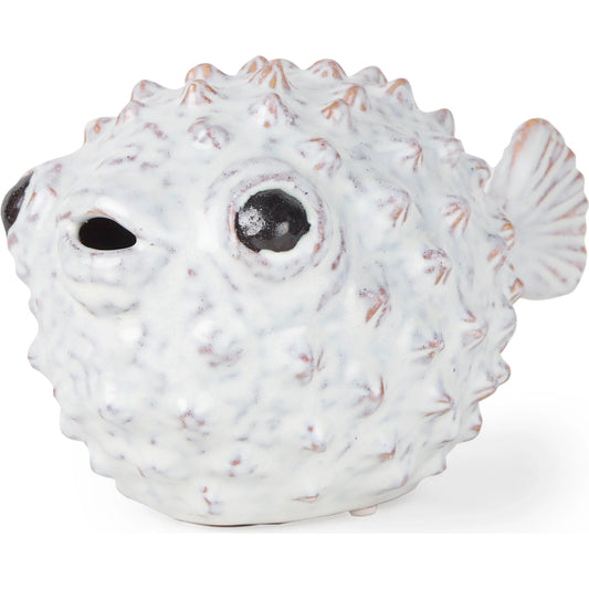 Spike I Puffer Fish by Mercana in white. Made from ceramic in a coastal style.