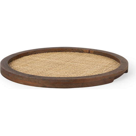 Silas Round Tray by Mercana in brown. Made from wicker in a unique style.