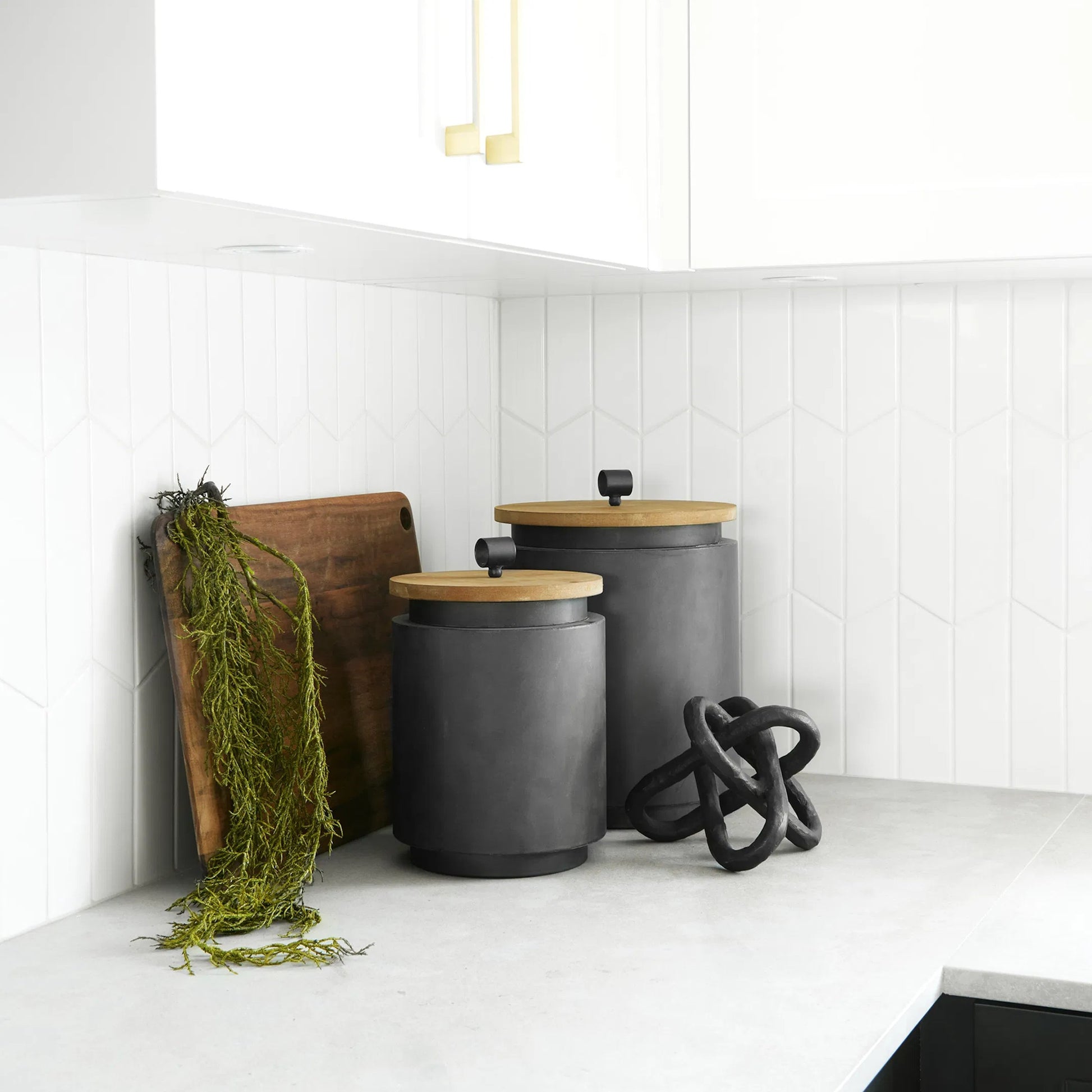 Cyril Gray W Jars Set of Two by Mercana in gunmetal grey. Made from unique in a eclectic & global style.