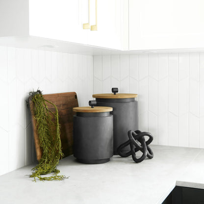 Cyril Gray W Jars Set of Two by Mercana in gunmetal grey. Made from unique in a eclectic & global style.