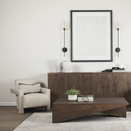 West Angular Sideboard by Mercana in brown. Made from solid wood in a unique style.