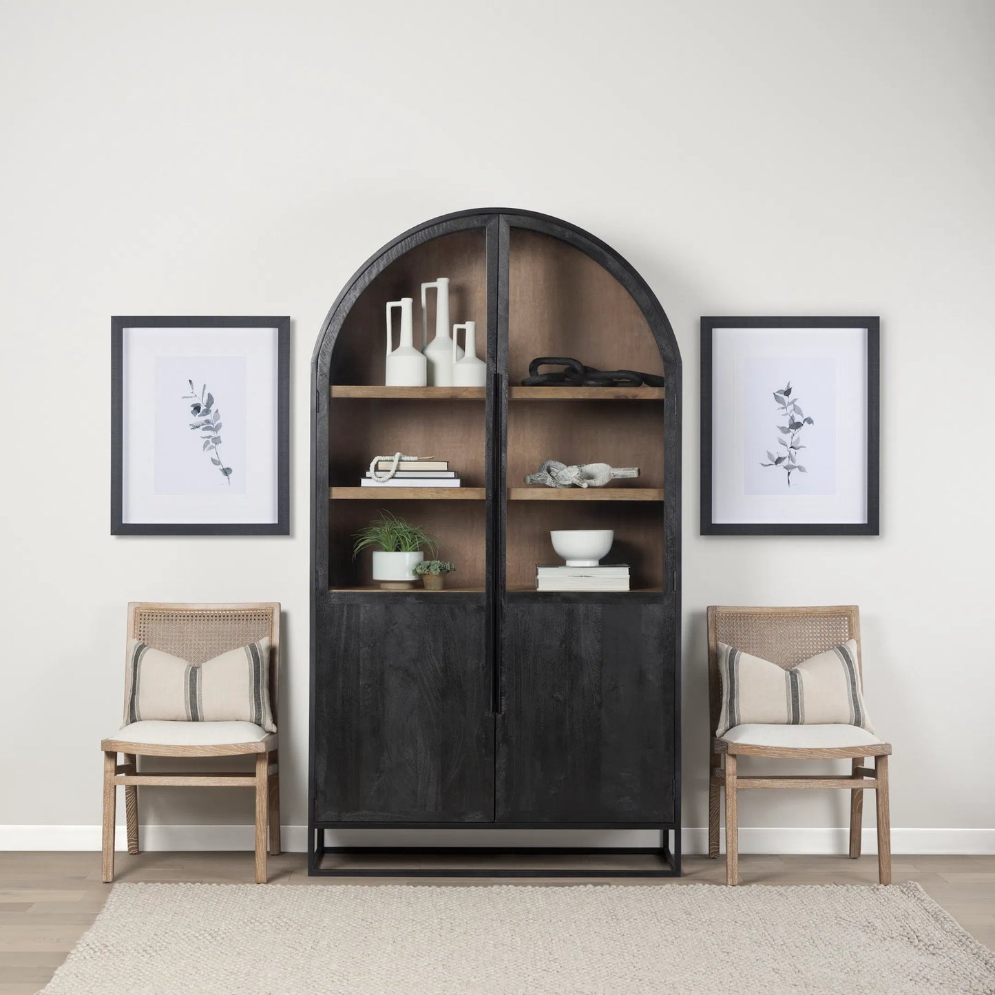 012 SI-2369854 | Lifestyle | Sloan Large Curio Cabinet by Mercana in black. Made from solid wood in a unique style.