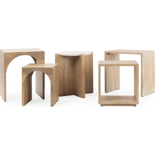 Chloe Nesting Tables by Mercana in brown. Made from solid wood in a unique style.