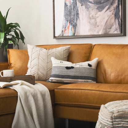 Thalia Striped Lumbar Pillow Cover by Mercana in black. Made from fabric in a transitional style.