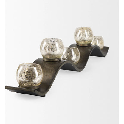 Lux Copper Five Hurricane Glass Holder Table Candle Holder by Mercana in beige. Made from unique in a modern style.