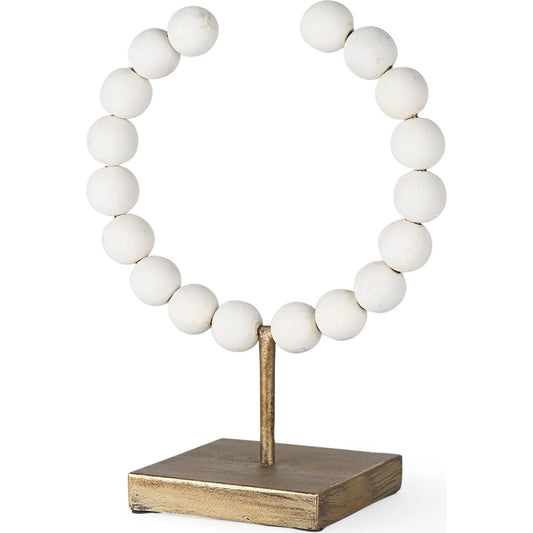 Pontchartrain I Beaded Broken Sphere Decorative Object Gold Base by Mercana in white. Made from unique in a eclectic & global style.