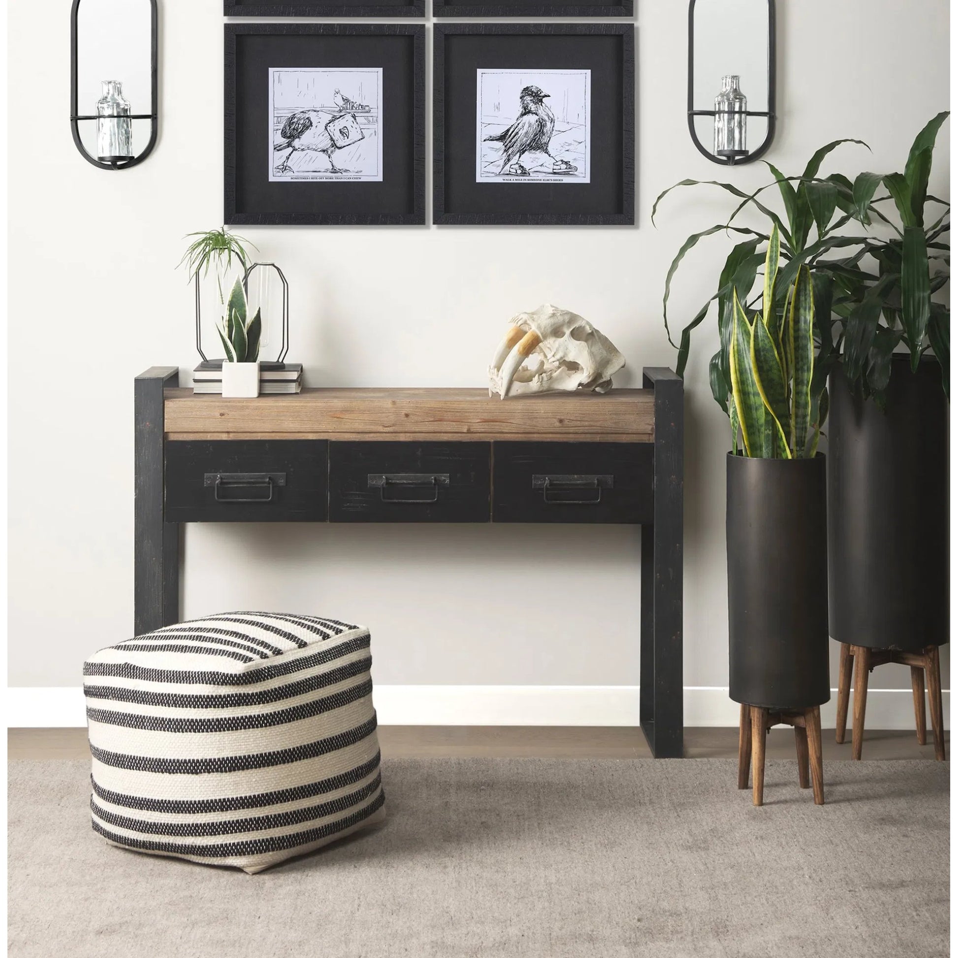 Carga Console Table by Mercana in black, natural. Made from unique in a modern style.