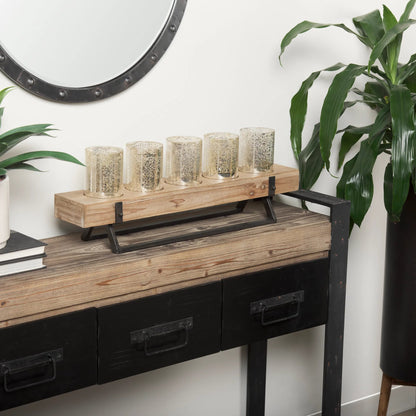 Benk Wood Metal Five Cup Candle Holder by Mercana in beige. Made from unique in a modern style.