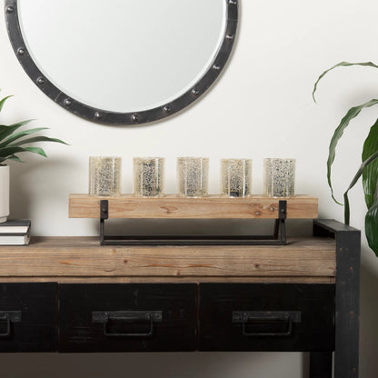 Benk Wood Metal Five Cup Candle Holder by Mercana in beige. Made from unique in a modern style.