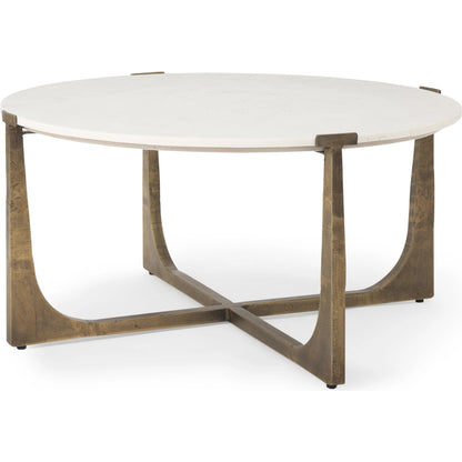 Atticus Coffee Table by Mercana in white, gold. Made from stone in a modern style.