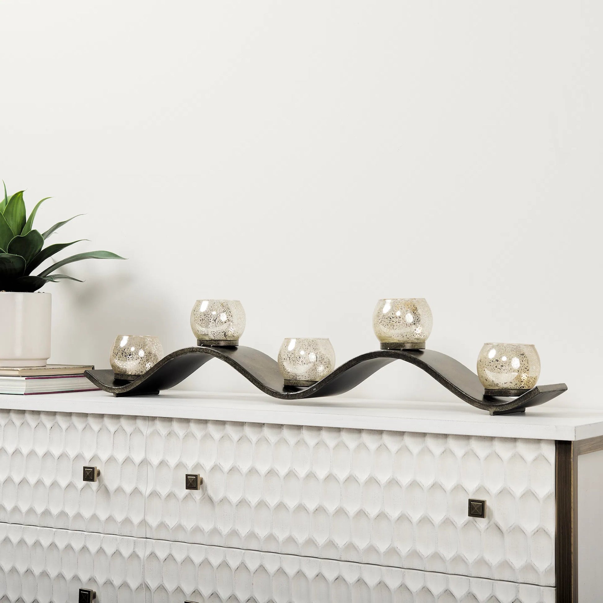 Lux Copper Five Hurricane Glass Holder Table Candle Holder by Mercana in beige. Made from unique in a modern style.