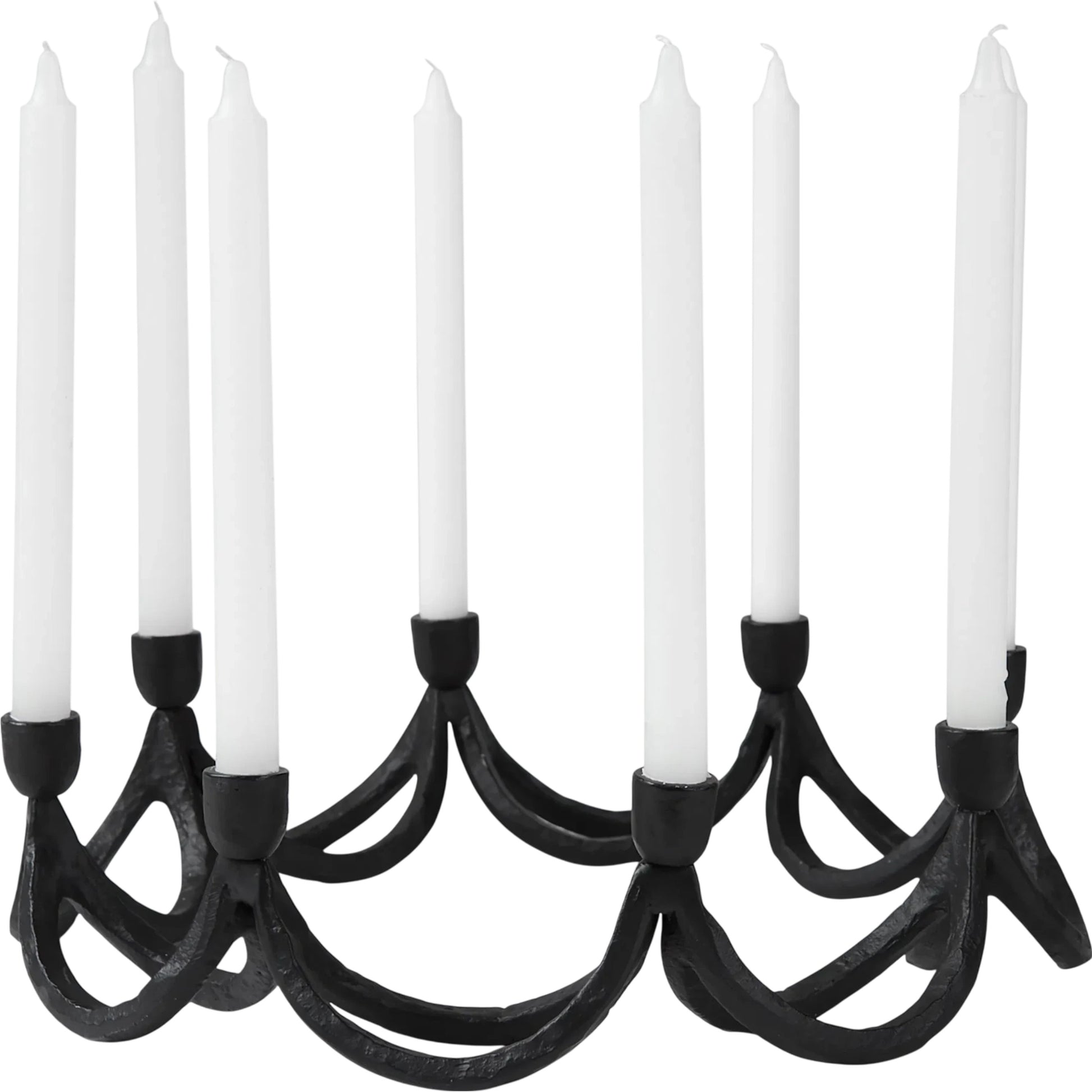 Seraph Candle Holder by Mercana in black. Made from metal in a traditional style.