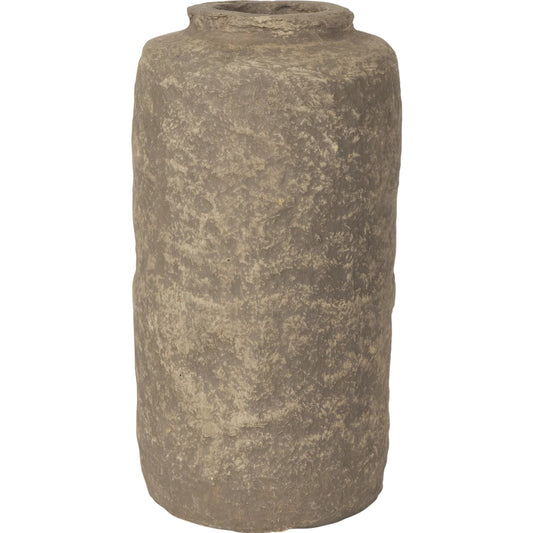 Bala Mache Vase by Mercana in gray. Made from paper in a rustic style.