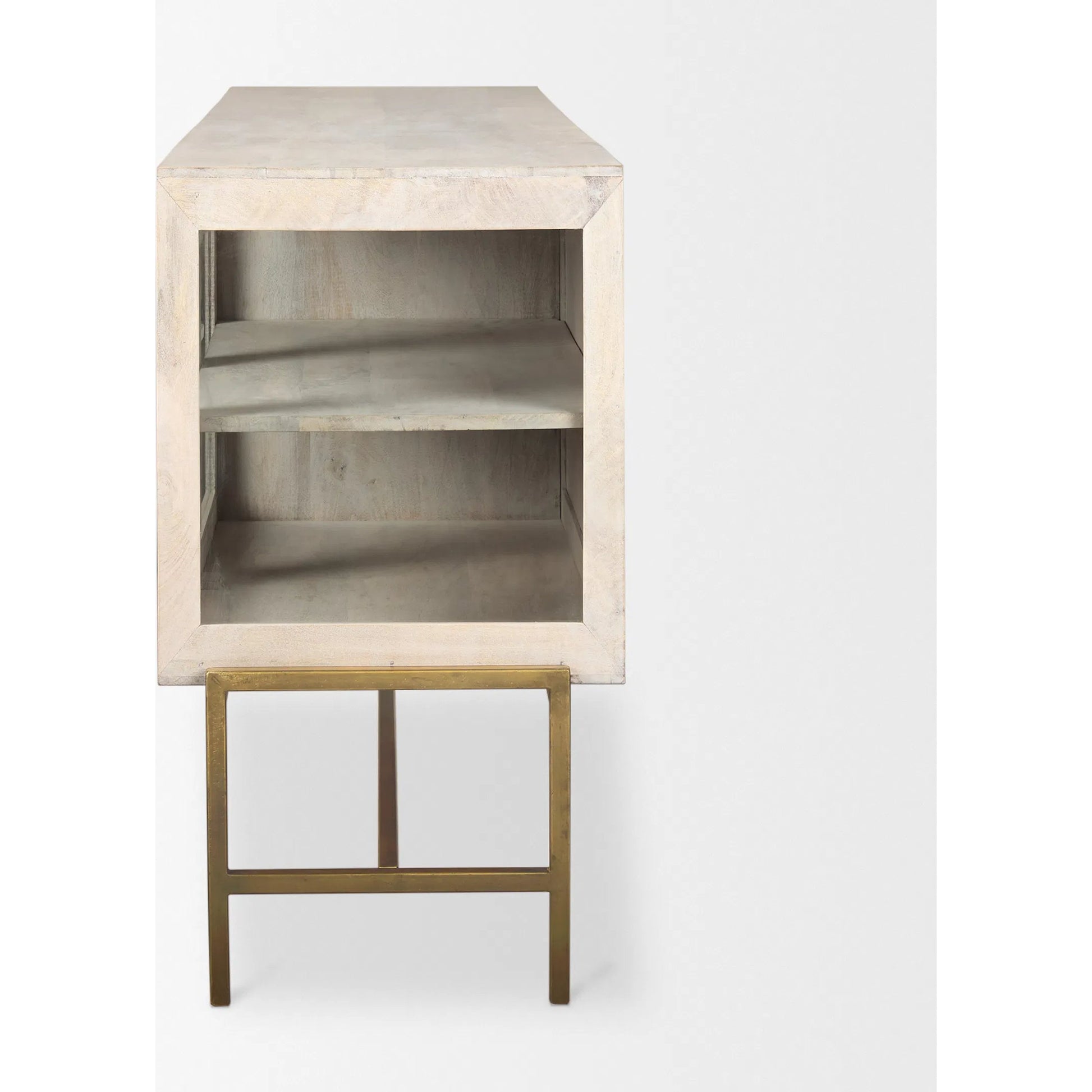 Arelius Sideboard by Mercana. Made from glass, solid wood, steel in a modern style.