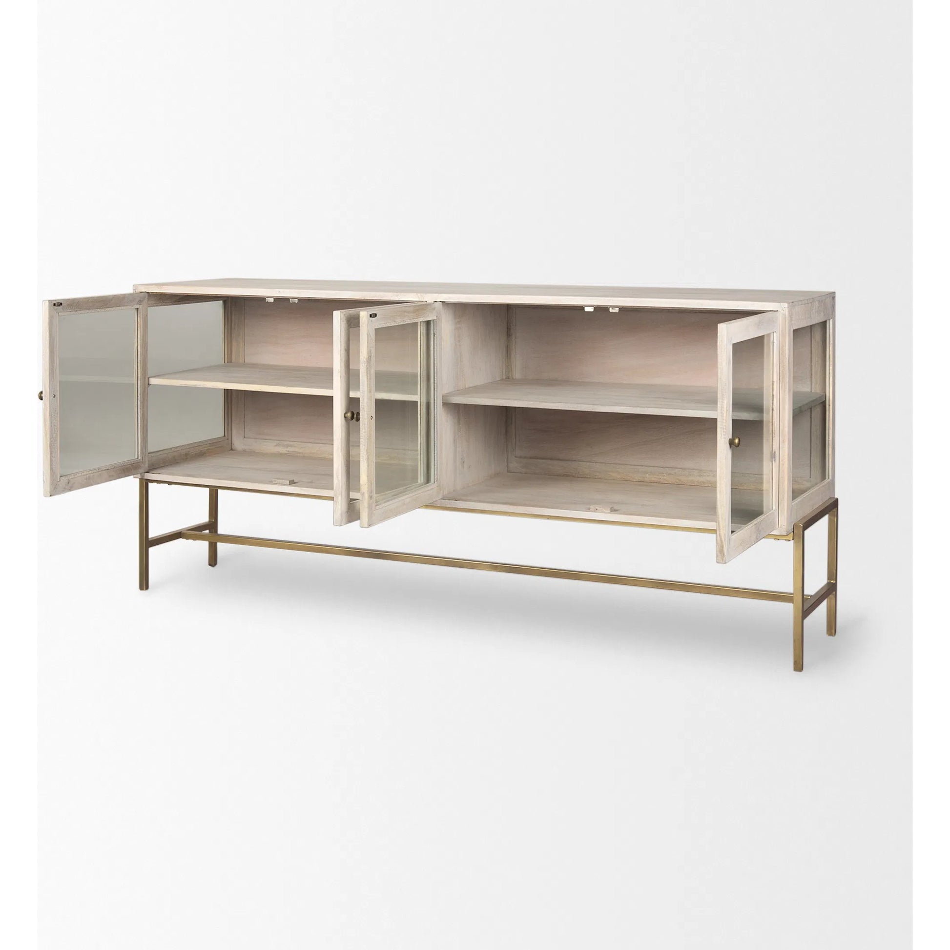 Arelius Sideboard by Mercana. Made from glass, solid wood, steel in a modern style.