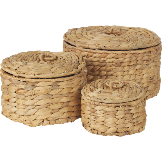 Kea Nesting Boxes with Lids (Set of 3) by Mercana in brown. Made from fabric in a unique style.