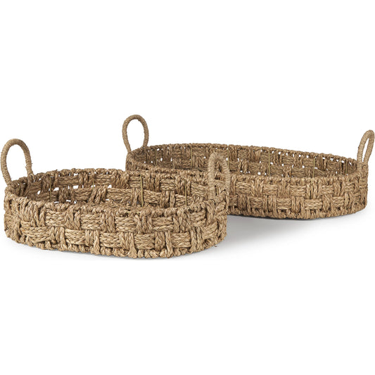 Hainilarge Basketweave Trays (Set of 2) by Mercana in brown. Made from seagrass in a unique style.