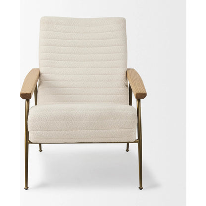 Grosjean Upholstered Accent Chair by Mercana in cream. Made from fabric in a transitional style.