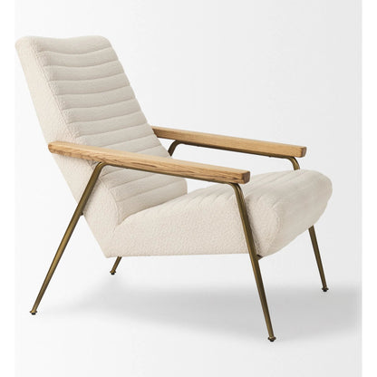 Grosjean Upholstered Accent Chair by Mercana in cream. Made from fabric in a transitional style.